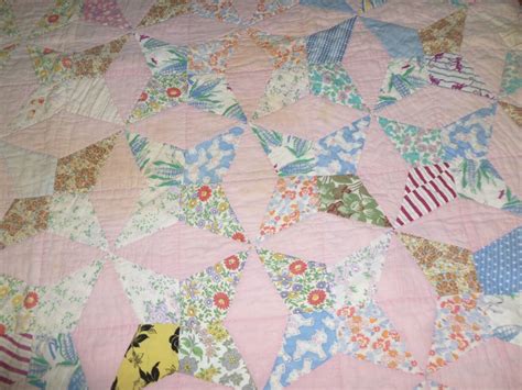 Antique Star Quilt 4 Point Star hand quilted 1930s 1940s Feedsack ...