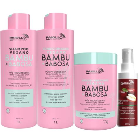 Kit Tratamento Pós Progressiva Paiolla Bambu Babosa Vegana Shampoo