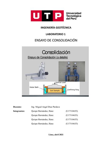 Informe de laboratorio de ensayo de consolidación de suelos Docente