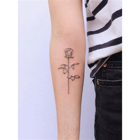 Fine Line Rose Tattoo On The Inner Forearm