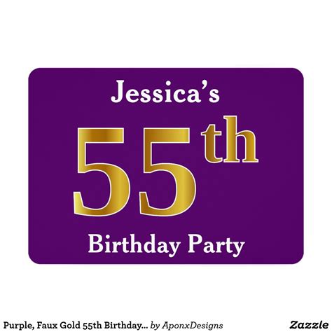 Purple Faux Gold 55th Birthday Party Custom Name Invitation Birthday Greeting