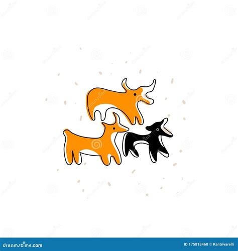 Ancient Greek Pottery Animals Line Icon Of Bulls Stock Vector