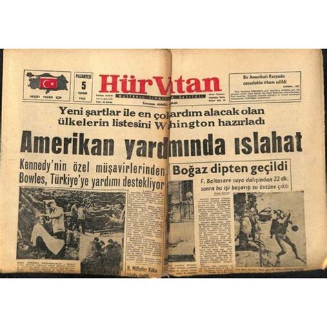 Gökçe Koleksiyon Hürvatan Gazetesi 5 Kasım 1962 Yeni Fiyatı