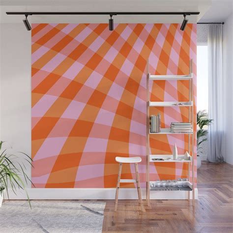 Plaid Twist In Orange Wall Mural Wall Murals Orange Walls Home Decor