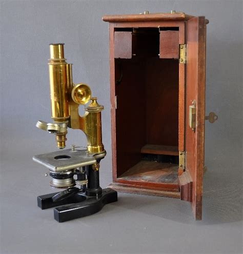 Antique Bausch And Lomb Brass Microscope In Case Optical