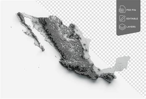 Premium PSD | Mexico map shaded relief color height map on isolated ...