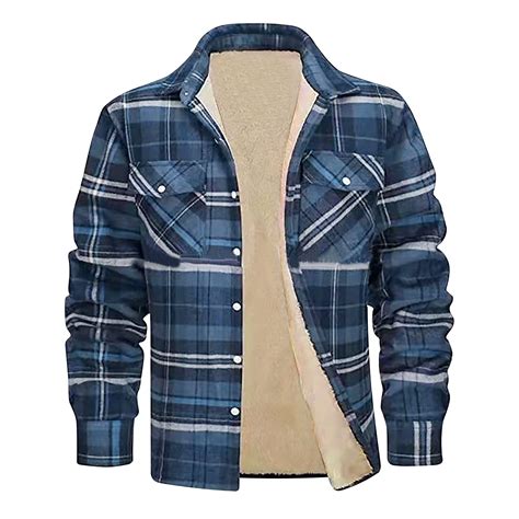 Xysaqa Men S Warm Plaid Fleeces Sherpas Lined Flannel Shirt Jacket Casual Button Up Winter Coat