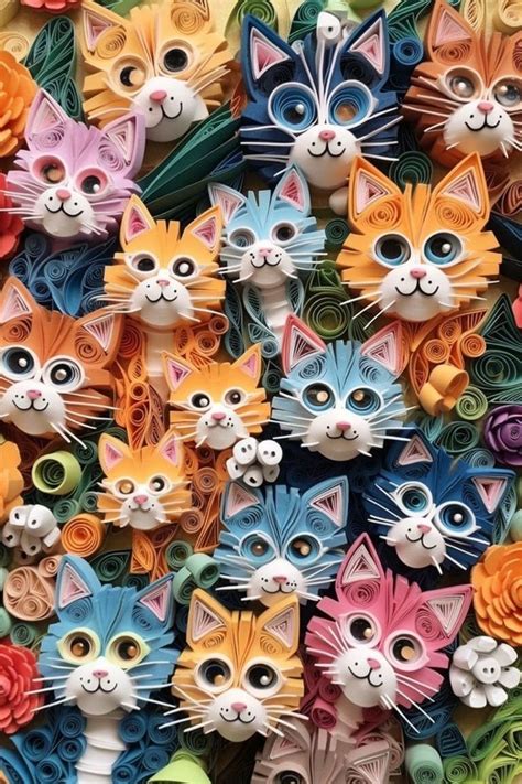 Many Different Colored Cats Made Out Of Paper