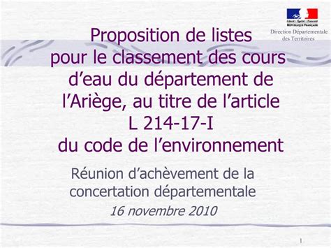 PPT Proposition De Listes Pour Le Classement Des Cours D Eau Du D