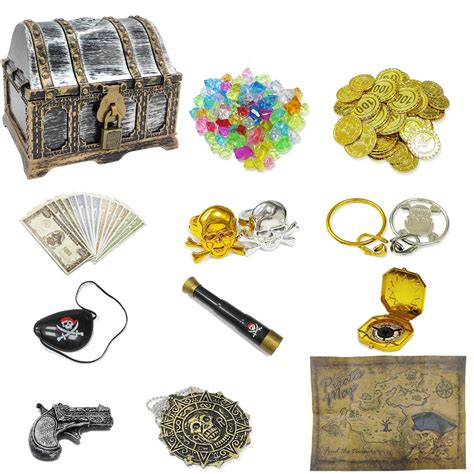 Buy 177 Pieces Kids Pirate Treasure Chest Treasure Hunt Kit Lockable