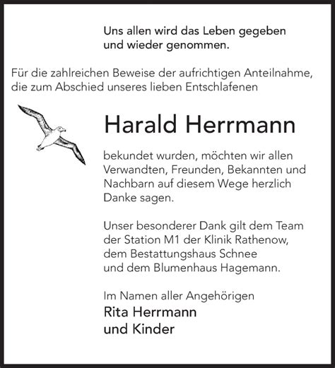 Traueranzeigen Von Harald Herrmann M Rkische Onlinezeitung Trauerportal