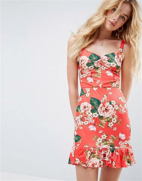 Asos Mini Sundress With Lace Up Back And Peplum Hem In Red Floral Best Summer Dresses From