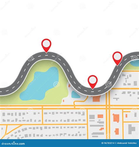 Road Trip Route Winding Road On Gps Navigation Abstract Map Stock