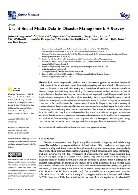 Pdf Use Of Social Media Data In Disaster Management A Survey