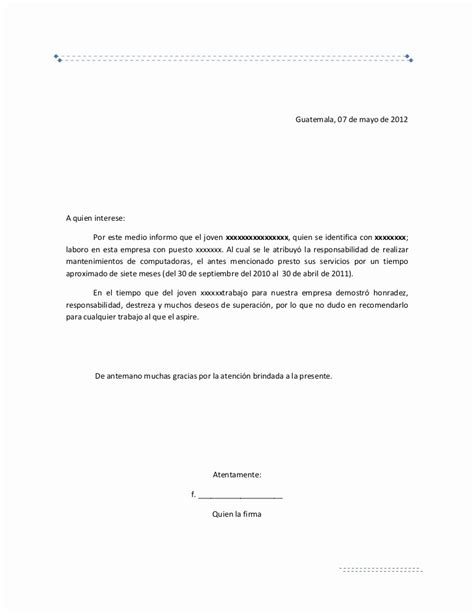 Formato Cartas De Recomendacion Laboral