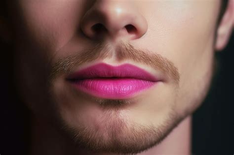 Cara de hombre con maquillaje con labios de lápiz labial rosa retrato de un hombre gay