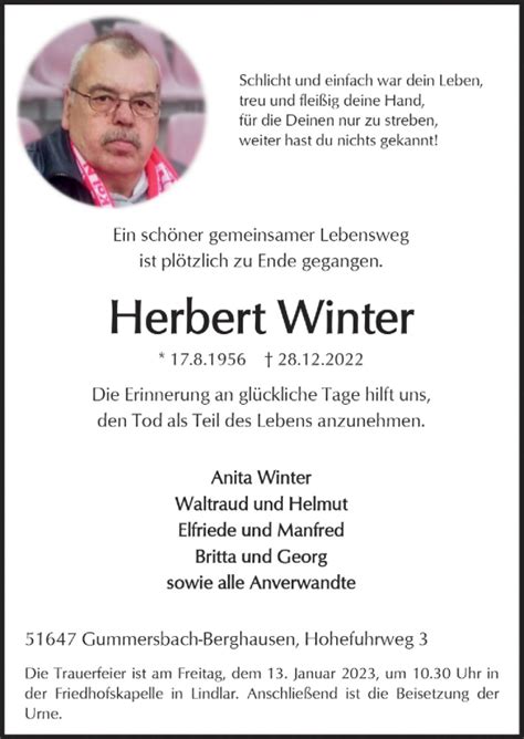 Traueranzeigen Von Herbert Winter WirTrauern