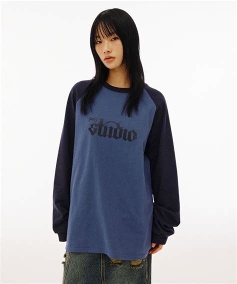 Musinsa Studio Original Retro Logo Raglan Long Sleeve Navy