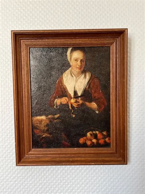 Tableau Ancienne Huile Sur Toile A Déterminer Femme Faisant La Cuisine L9 A10 Eur 79 90