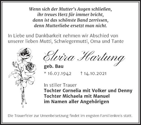 Traueranzeigen Von Elvira Hartung Abschied Nehmen De