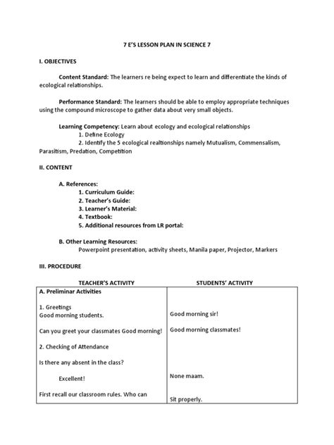 Lesson Plan In Science Grade7 Pdf Parasitism Ecology