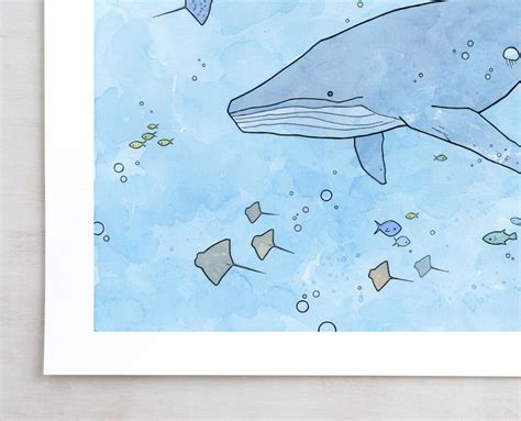 Humpback Whale Art Print Whimsical Ocean Nursery Illustration Etsy