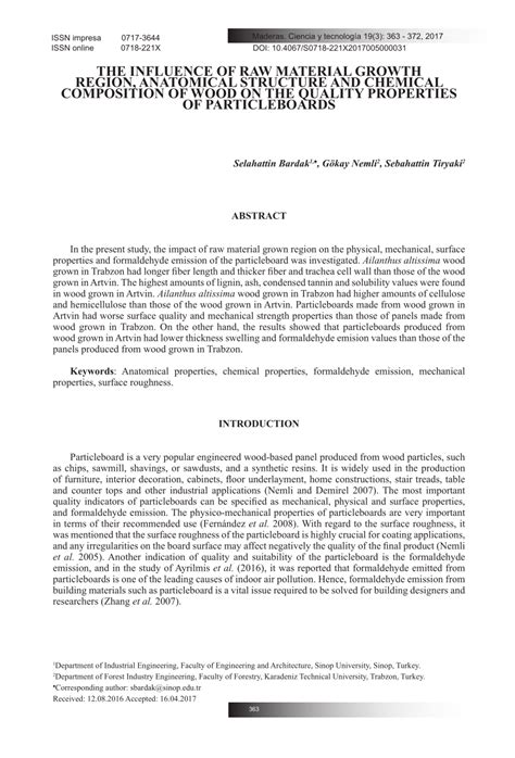 PDF The Influence Of Raw Material Growth Region Anatomical Structure