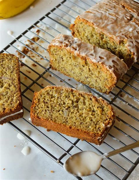 Moist Banana Bread With Icing Caramel And Cashews