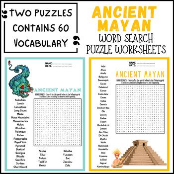 Ancient Mayan Civilization Word Search Puzzle Worksheet Activity