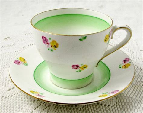 Vintage Green Tea Cup And Saucer With Flowers By Radfords Etsy