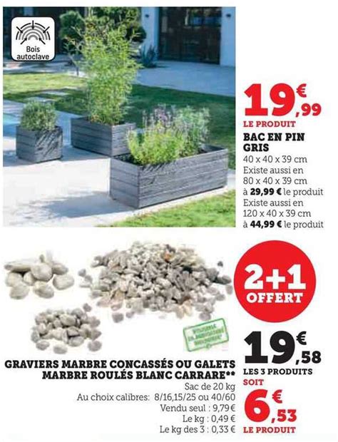 Promo Bac En Pin Gris Graviers Marbre Concassés Ou Galets Marbre Roulés