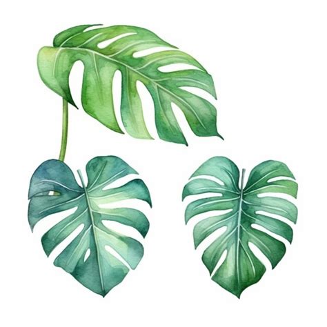 Premium Ai Image A Set Of Three Watercolor Tropical Leaves Generative Ai