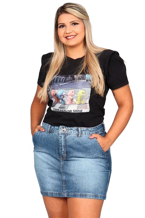 Mini Saia Justa Almaria Plus Size Fact Jeans Azul