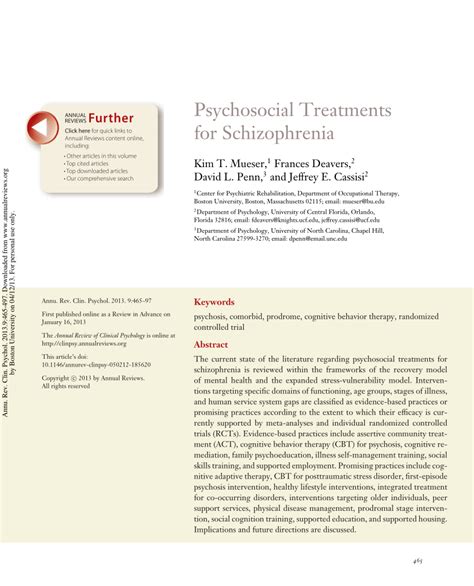 Pdf Research Update On The Psychosocial Treatment Of Schizophrenia