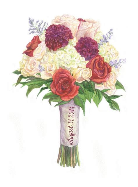 A Watercolor Painting Of A Bouquet Of Roses And Carnations In A Wine Bottle