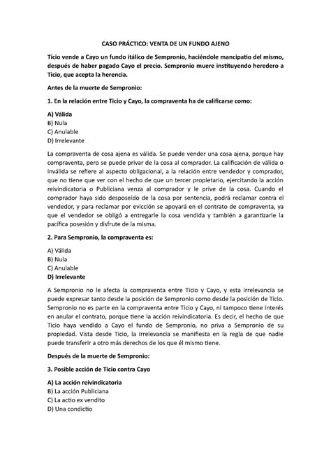 Apuntes Casos Y Ex Menes Caso Pr Ctico Venta De Un Fundo Ajeno