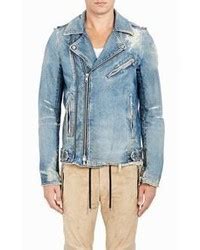 Balmain Distressed Denim Moto Jacket Blue Barneys New York