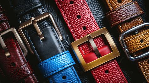 A Group Of Multi Colored Leather Belts On A Black Background Belt