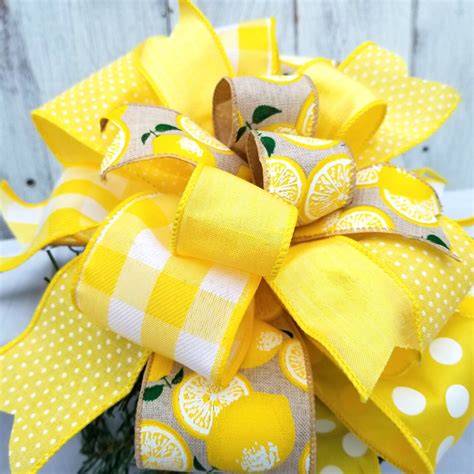 Spring Lemon Themed Bow Bow For Lemon Wreath Lemon Ribbon Etsy