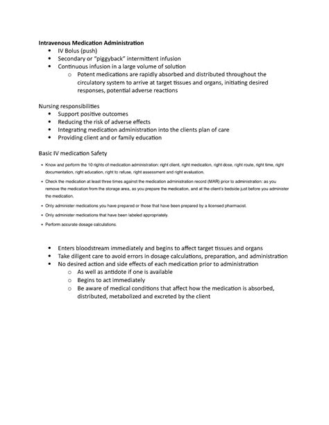 Intravenous Medication Administration - Studocu