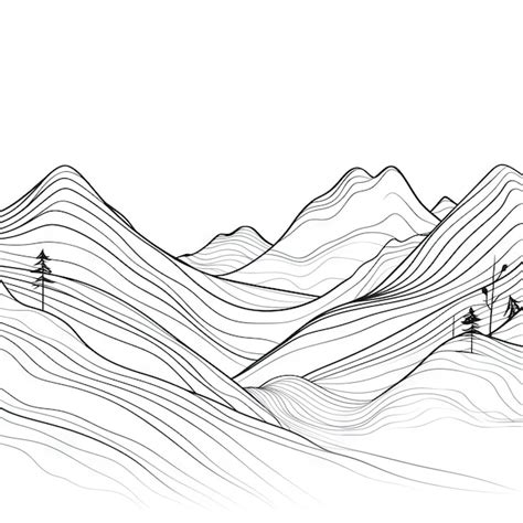 Dessin Au Trait Continu D Un Paysage De Montagne Minimaliste Photo