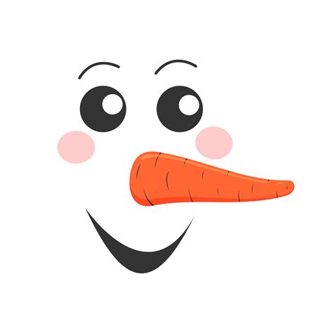 Funny Snowman Face Cute Snow Man Head With Smling Mouth And Carrot