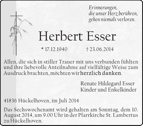 Traueranzeigen Von Herbert Esser Aachen Gedenkt