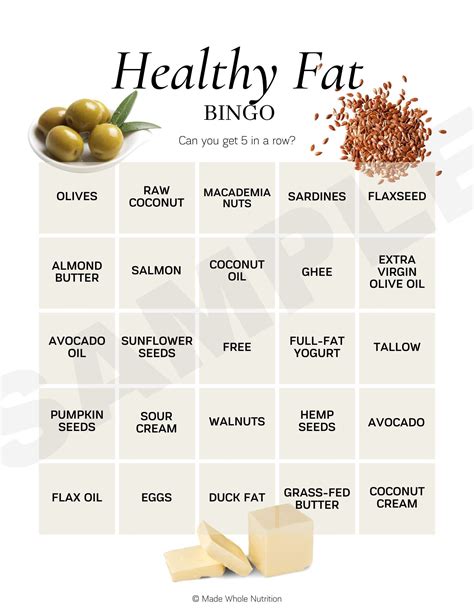 Healthy Fat Bingo Handout Functional Health Research Resources