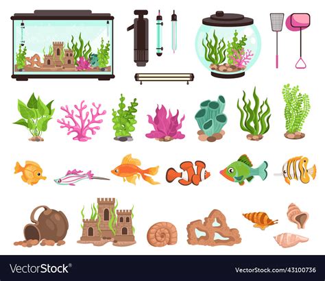 Aquarium Elements Decorative Fish S Habitat Vector Image