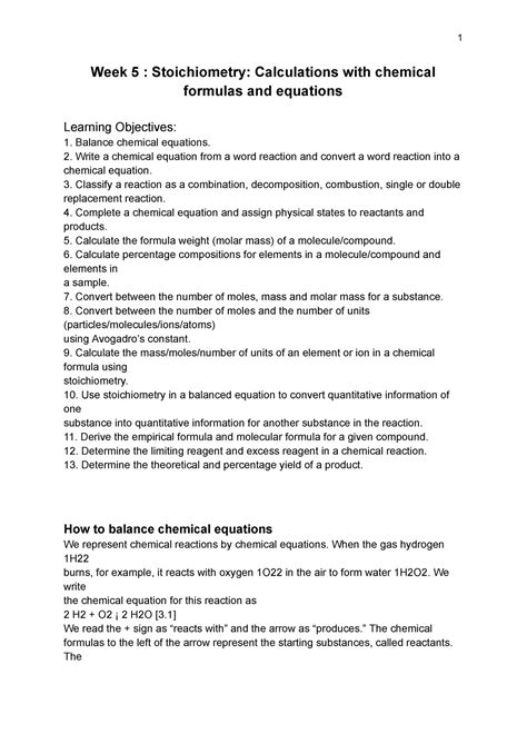 Stoichiometry Calculations With Chemical Formulas And Equations Write A Chemical Equation