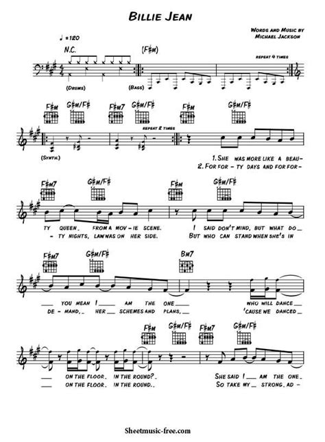 Billie Jean Alto Sax Sheet Music Printable Templates Free