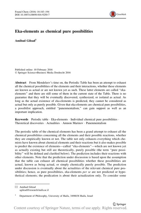 Eka Elements As Chemical Pure Possibilities