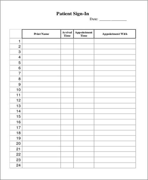 Free Printable Patient Sign In Sheet Template