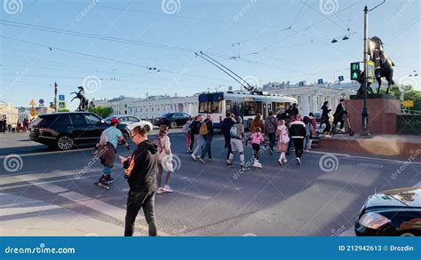 Russia St Petersburg June The Famous Anichkov Bridge With